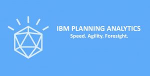 IBM planning analytics official logo and text, with blue background