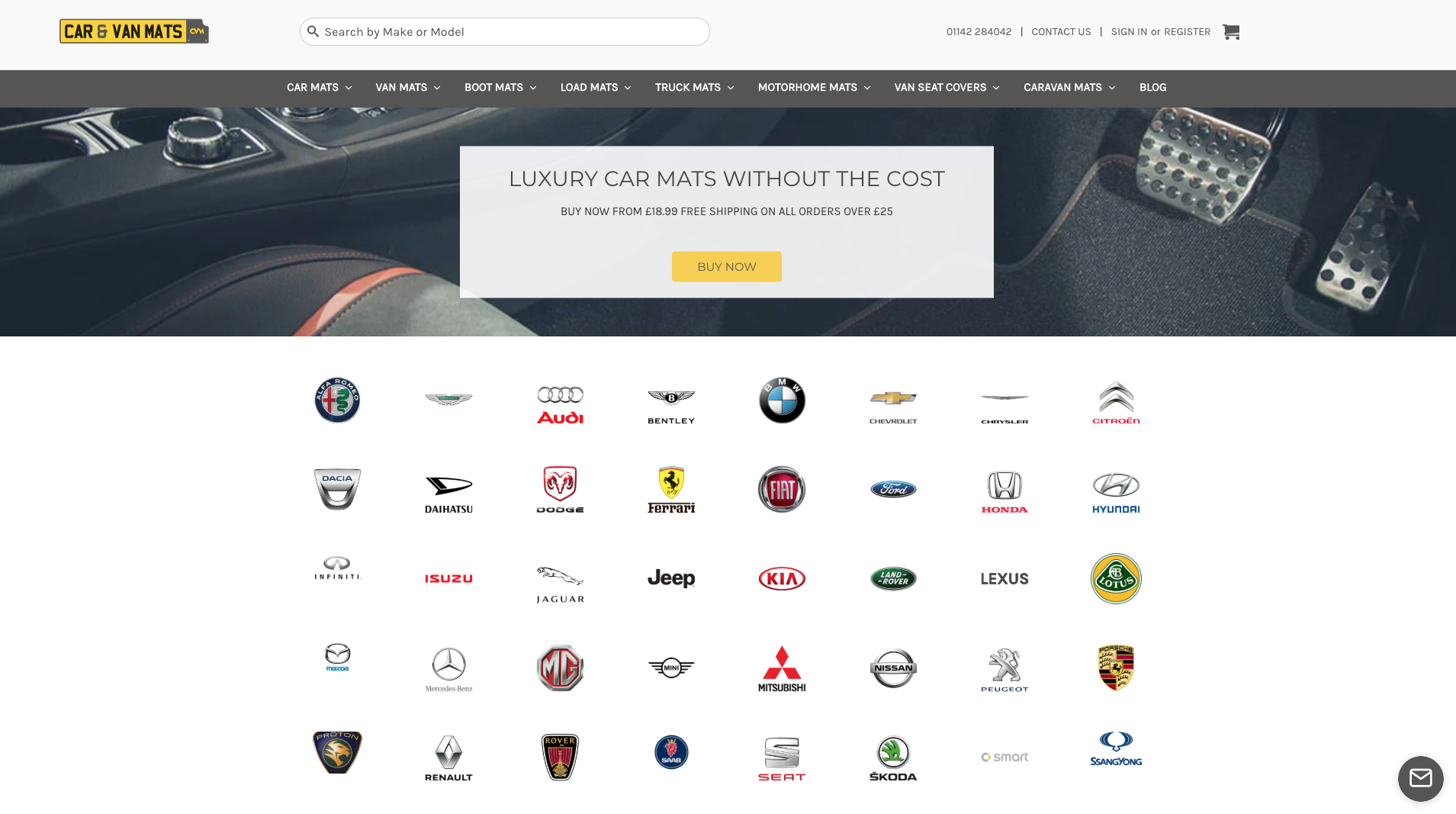 screen shot of car and van mats website