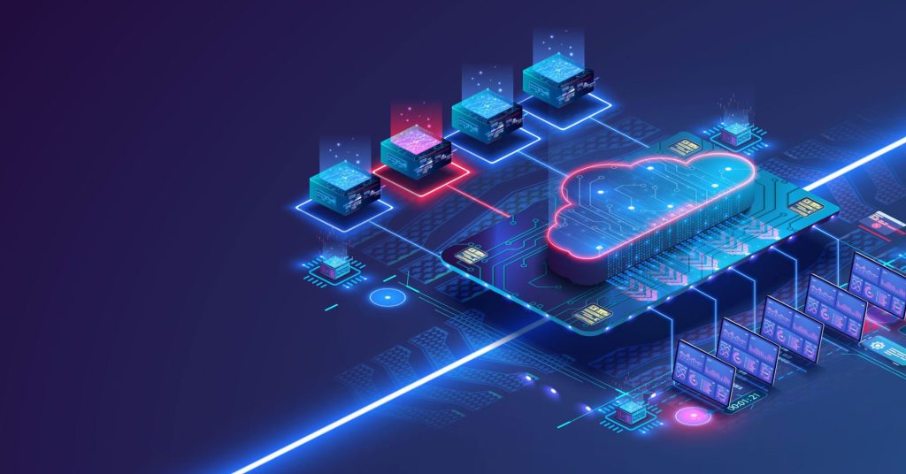 AI generated image showing api integration with cloud solutions