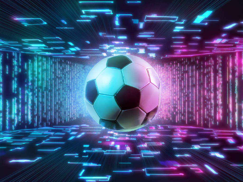 AI generated image of a football in digital surroundings