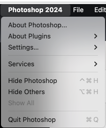 About Photoshop Menu