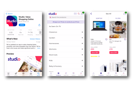 Studio Retail mobile app screen grabs