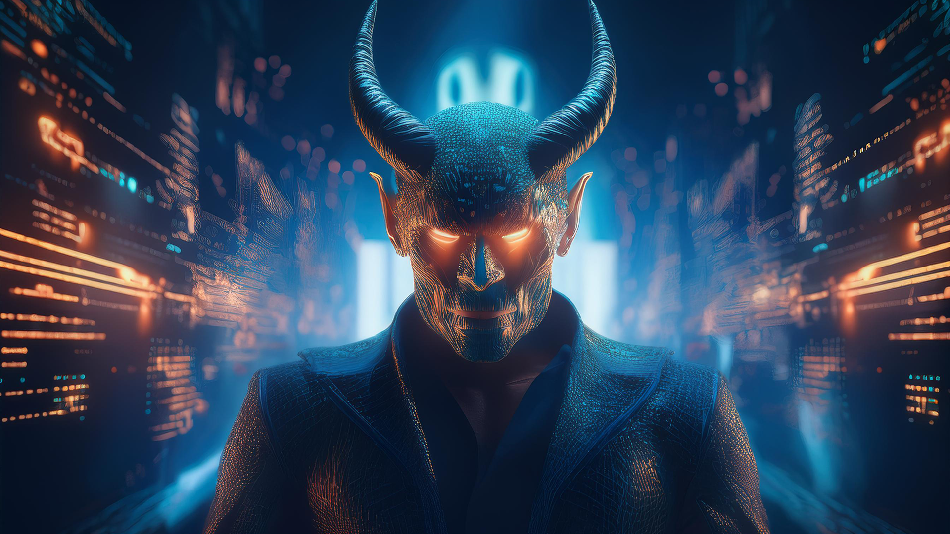 AI generated image of a devil surrounded by data.