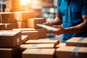 Man with tablet working in a warehouse