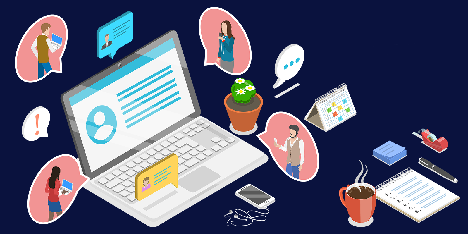 3D Isometric Flat Conceptual Illustration of Live Chat Software.