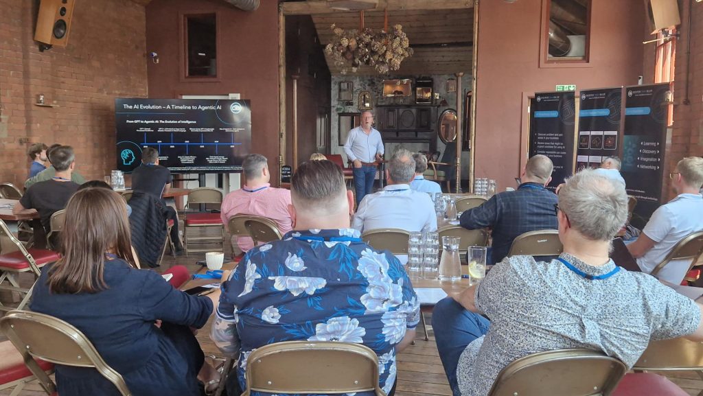 Chris Booker presenting at DeeperThanBlue's Agentic AI Event in Sheffield, 18 June 2025