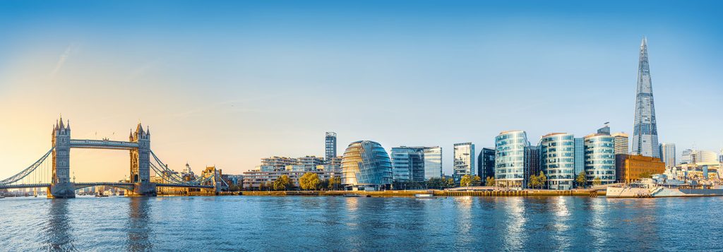 panoramic view at the skyline of London during sunrise