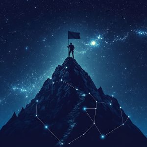 Abstract peak with a flag and a top business mind