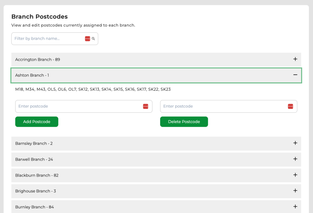Screenshot from Howarth Timber and Building Supplies Case Study showing how Branch details can be changed