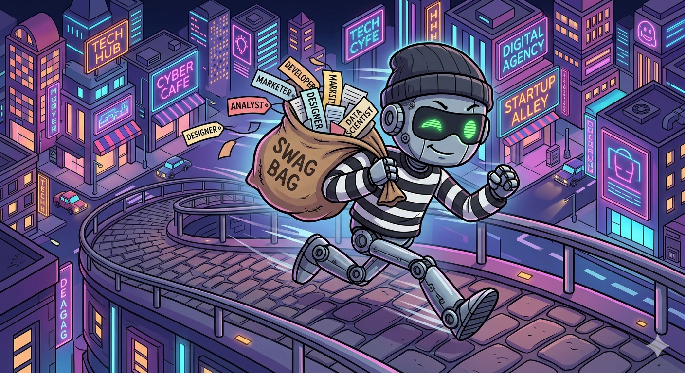 AI generated image of a robot stealing job roles